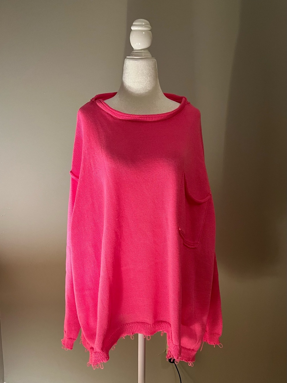 Women’s‎ Hot Pink Oversized Distressed Sweatshirt